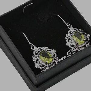 Elegant Silver and Green Earrings